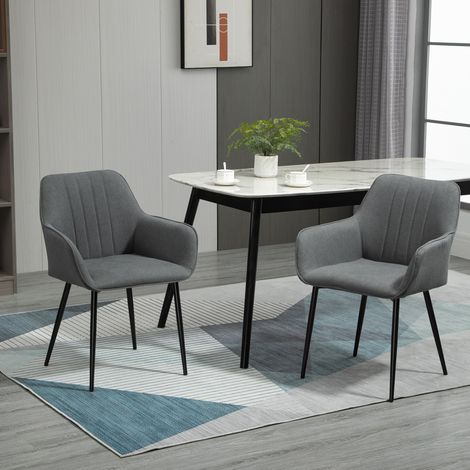 Pack de 2 Sillas de Cocina con Respaldo Reposabrazos y Patas de Metal para Salón 59,5x56,5x81 cm Gris Oscuro (1/5)