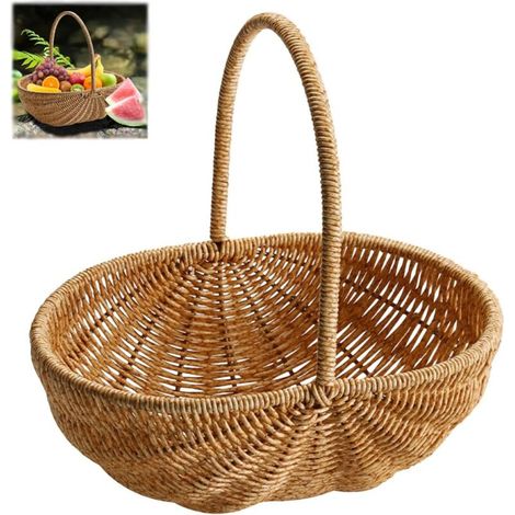 Cestino universale in rattan con manico, cestino intrecciato versatile, cestino da picnic, cestino per le uova (1/4)
