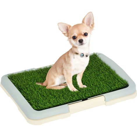 Bac à litière pour chien à 3 niveaux avec gazon synthétique, grille et fond, 46,5 x 34 x 5,5 cm (1/5)