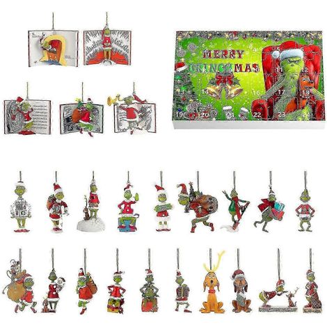 Calendrier de l'Avent (24 jours) - Boîte Surprise - Pendentif Sapin de Noël - Boîte Surprise Grinch
