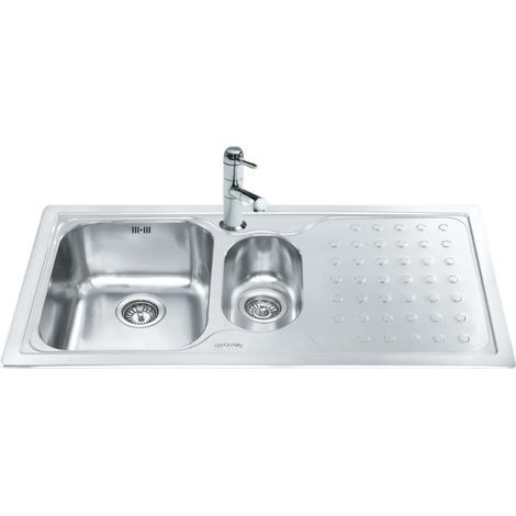 Evier encastré 2 cuves d'égouttage droite 100x50 cm - Smeg LV100D3 (1/2)