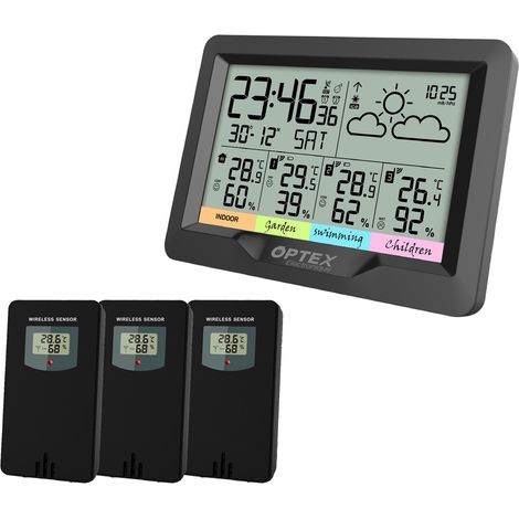 Station météo sans fil 3 sondes – Affichage température et humidité – Prévisions météo – Portée 60m – Horloge radio contrôlée – M-E (1/5)