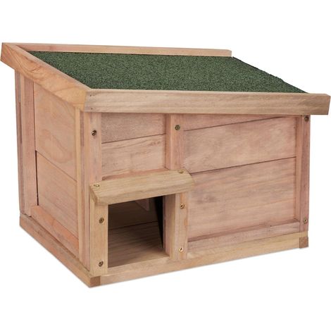 Abri pour hérisson en bois de sapin naturel 30 x 40 x 34 cm protection hiver jardin style naturel (1/4)