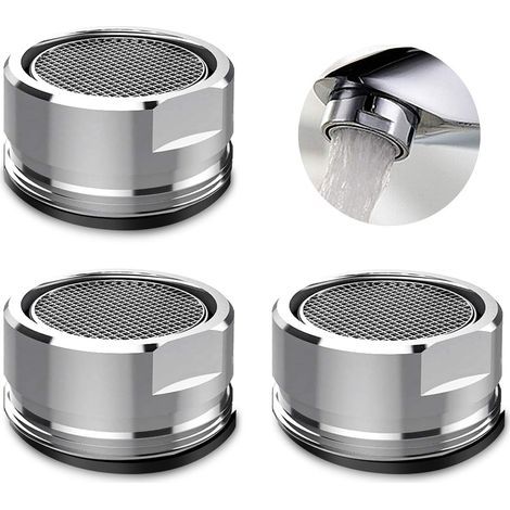 3 Pièces Mousseur Robinet, Aerateur Robinet Filtre Robinet avec Joint D'étanchéité Pour Cuisine, Salle de Bain - Argent (Diamètre extérieur 24MM) (1/5)