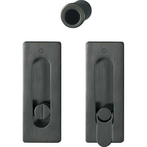 HOPPE Schiebetürmuschel Set M464 - ohne Schloss, eckige Rosette WC, schwarz Muschelgriffe (1/4)