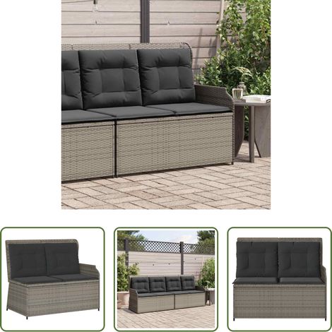 Relaxbank -  Gartenbank Verstellbar mit Kissen Grau Poly Rattan (1/5)