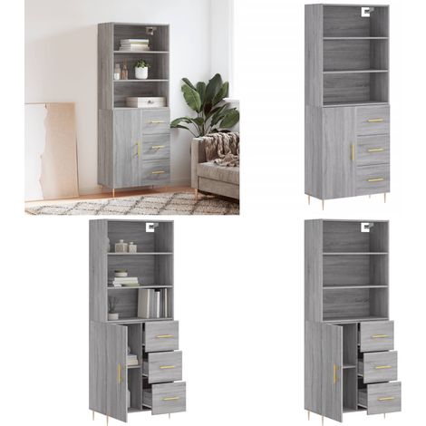 Buffet haut Sonoma gris 69,5x34x180 cm Bois d'ingénierie - Buffet Design Moderne - Meuble Rangement - Armoire Cuisine - Commode Salon - Étagère Murale - Home & Living (1/5)