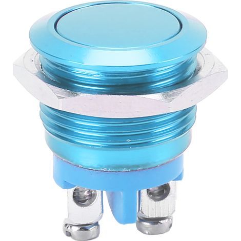 Interrupteur Bouton Métal Inoxydable 16mm Plat Anti-Éclairage Etanche Auto-Rétablissement 220V Bleu (1/5)