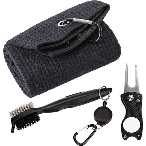 Kit 3 brosses de nettoyage pour serviette et club, outil de réparation de divot avec marqueur de balle, accessoires de set (1/5)