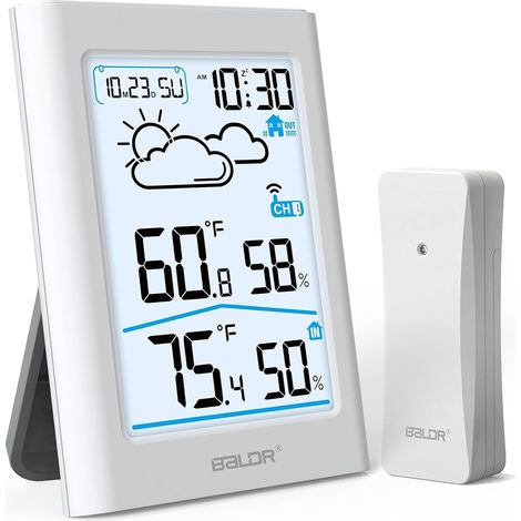 Thermomètre sans fil intérieur/extérieur avec horloge et station météo moniteur de température portable pour maison et terrasse (1/5)