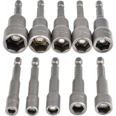 Douille Hexagonale Magnétique 10Pcs Douille Visseuse à Choc 6-15mm, Clés à Douille Magnétique Hexagonale Douille (1/4)