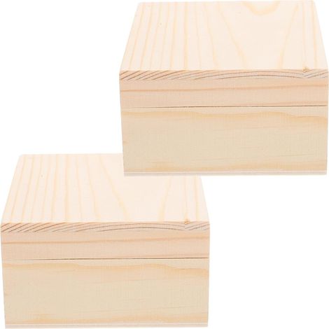2pcs Boîte en Bois Brute avec Couvercle et Fond, Boîte de Rangement Facile à Utiliser pour Bijoux, pour DIY et Maison (1/5)