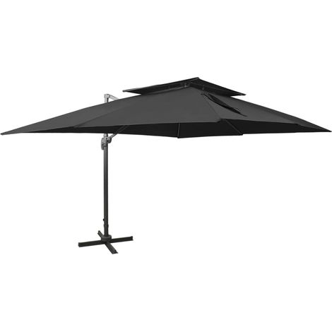 Parasol déporté à double toit Noir 400x300 (1/5)