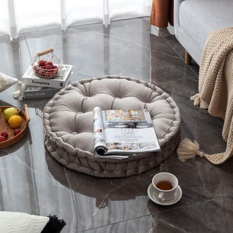 Coussin de sol rond JeiibrZui - 60 cm - 1 pièce - Marron - Coussin de méditation doux pour salon, chambre et yoga (1/5)