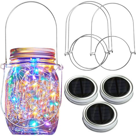Lot de 3 Guirlande lumineuse LED solaire, 20 LED avec crochet, pour bocal Mason, décoration jardin terrasse fête (1/5)