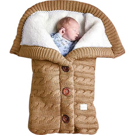 Couverture d'emmaillotage pour nouveau-né, gigoteuse douce pour bébé, couverture chaude et épaisse en laine tricotée pour nouveau-né, kaki (1/4)