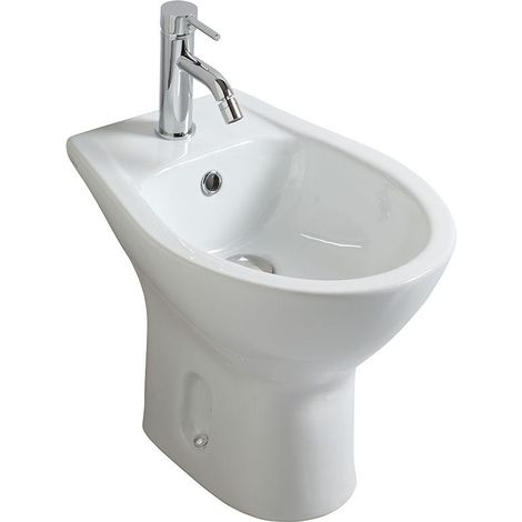 Kiamami Valentina – Bidet traditionnel céramique avec évacuation au sol – Installation distante – Trou de trop-plein – Trou pour robinet (1/2)