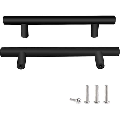 Poignées de porte en acier noir, poignées de meubles avec vis pour tiroirs et placards, pour la cuisine et la décoration intérieure, entraxe 128 mm (1/4)