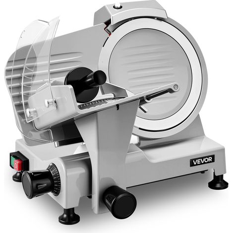 VEVOR Cortafiambres Electrico 300 W, Cortadora de Carne Comercial con Cuchilla de Acero al Carbono de 220 mm, Afilador Incorporado, Grosor Ajustable de 0-12 mm para Carne Congelada, Jamón, Baguette (1/5)