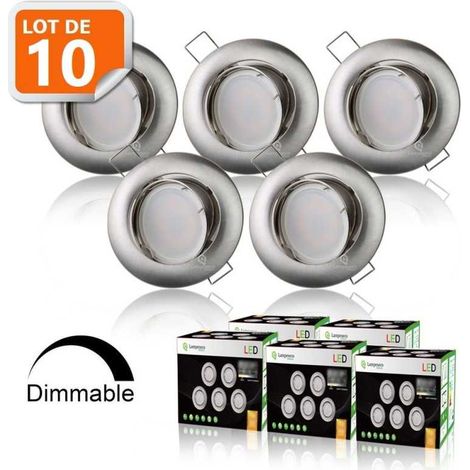 Lot de 10 Spots Encastrable LED Alu Brossé GU10 Dimmable Blanc Neutre (1/3)