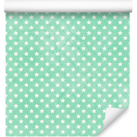 Carta da parati con stelle, sfondo menta, centro menta per soggiorno e camera da letto 50x1000 cm (1/5)