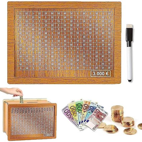 Objectif d'épargne,Tirelire avec Compteur, avec Plaque Acrylique, Lavable et réutilisable Une Fois l'objectif atteint, Tirelire créative, Apprendre à économiser, Cadeau pour Les Enfants (3000€)
