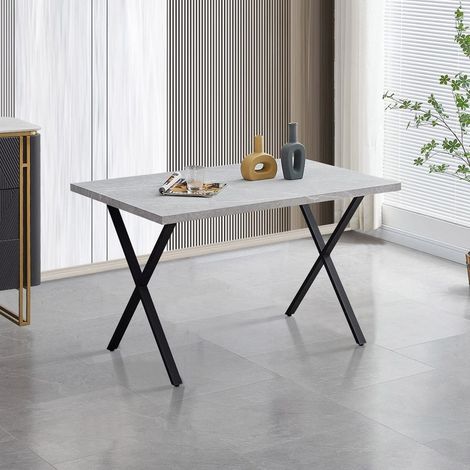 Table de salle à manger rectangulaire effet béton, 4-6 personnes,avec pieds en métal en forme de X,120cm,Gris (1/5)