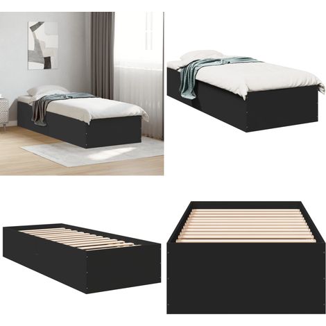 Cadre de lit sans matelas noir 100x200 cm - Cadre De Lit - Lit Double - Lit En Bois - Meuble De Chambre - Literie - Home & Living (1/5)