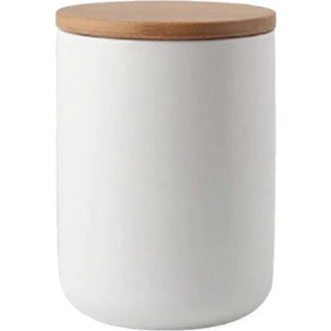 Bocal de rangement en céramique de 800 ml avec couvercle en bambou, idéal pour conserver les céréales, le thé, le café en grains, les bonbons et autres aliments. (1/5)