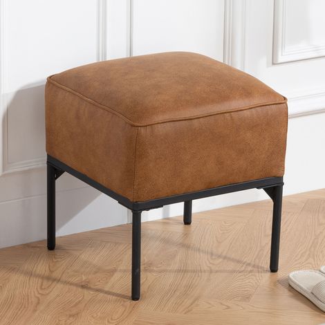 Wohnzimmer-Fußhocker, niedriger, gepolsterter Hocker mit Stahlbeinen, dicke Polsterung, Ottoman für Sofa, Braun