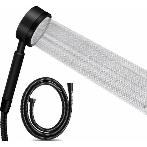 High Pressure Shower Head with 1.5m Hose, 304 Stainless Steel Water Saving Shower Head Easy Installation and Cleaning - Black (1/5)