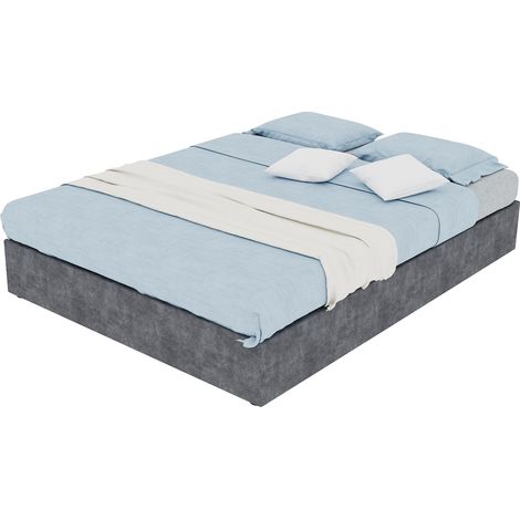 Lit coffre 140 x 200 cm gris en velours avec vérins pneumatiques, HOMVRA (1/5)