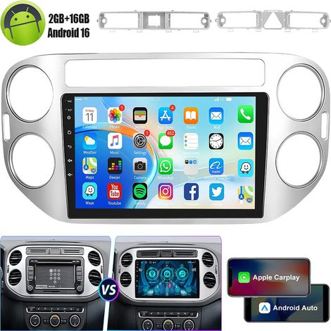 Autoradio 9 pouces CarPlay pour VW Tiguan 2010-2016 Android 16, navigation GPS, BT, FM,RDS,SWC - 2+16G (1/5)