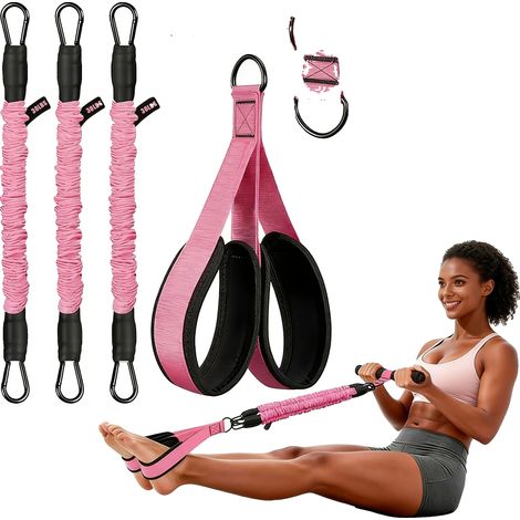 Bande elastiche di resistenza, livelli regolabili, attrezzatura fitness portatile, rosa (1/2)