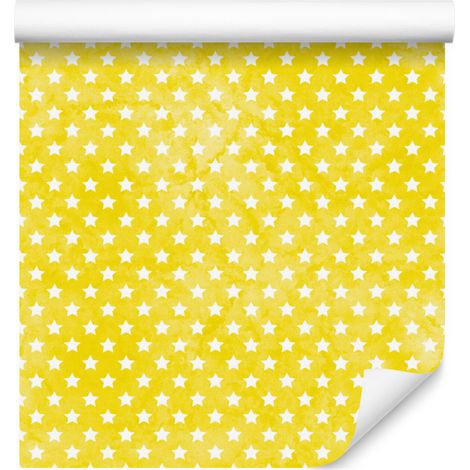 Papier peint étoilé jaune et crème, fond jaune pour salon et chambre 50x1000 cm (1/5)