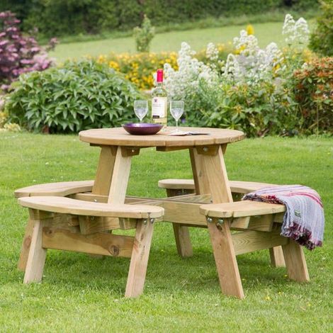 Zest Katie Round Wooden Picnic Table Garden Bench Seat PEFC 4 Seater (1/3)