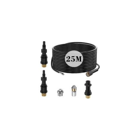 Tuyau de débouchage de conduit de nettoyage haute pression 25M pour Kärcher K2 K3 K4 K5 K6 K7 HD HDS, Kit professionnel furet 180Bar avec buse rigide + rotative,