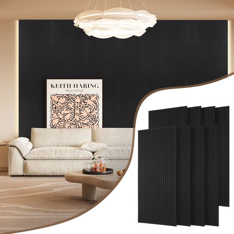 Wolketon Akustikpaneele Selbstklebend, 8 Stück Akustikplatten aus Filz 120 x 60 x 0,9 cm Schwarz, Schallabsorber mit vertikalen Rillen (1/5)