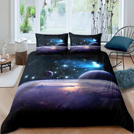 Parure de lit pour enfant Galaxy étoiles 135 x 200 cm + 80 x 80 cm impression 3D Parure de lit en microfibre (120 gm²) Housse de couette avec 1 taie d'oreiller 2 pièces (1/5)