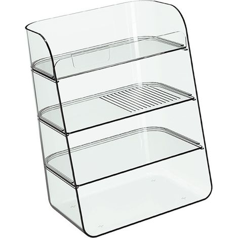 Multifunktionaler, mehrstufiger Make-up-Organizer mit transparentem Design und platzsparenden Eigenschaften für Dusche und Büro. (1/5)