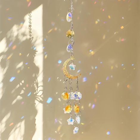 Lot de Attrape-Soleil Lune Dorée avec Cristal Prisme, Pendentif Cristal pour Décoration Fenêtre, Mobile Suspendu en Laiton pour Maison, Bureau ou Balcon (1/5)