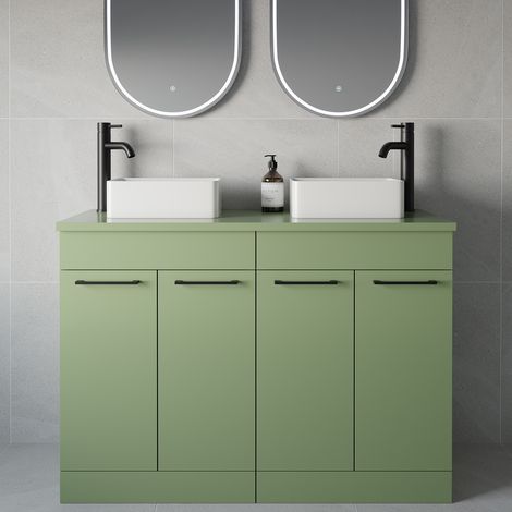 Napoli 460 Olive Green 1200mm 4 Door Vanity Unit for Countertop Basins - 1200mm - Matt Black 160mm Handle
