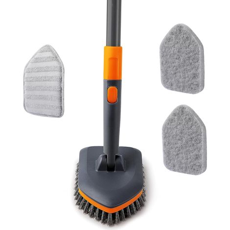 Brosse Nettoyage Salle de Bain, Effet Nettoyant 3 en 1, Comprenant Une Brosse à Poils, Un Tampon de Lavage et Un Tampon en Microfibre, pour Nettoyer Les Sols de La Salle de Bain, Les Carrelages (1/5)