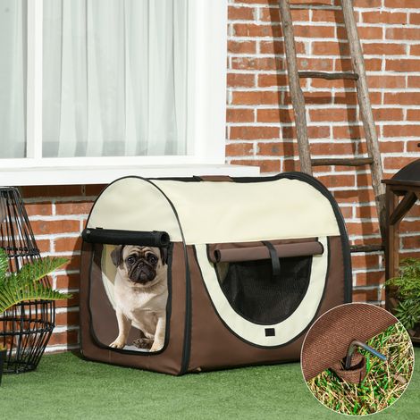 Transporteur pour animaux domestiques pliable en Oxford avec coussin amovible lavable et sac de transport, 70x51x59cm, Marron