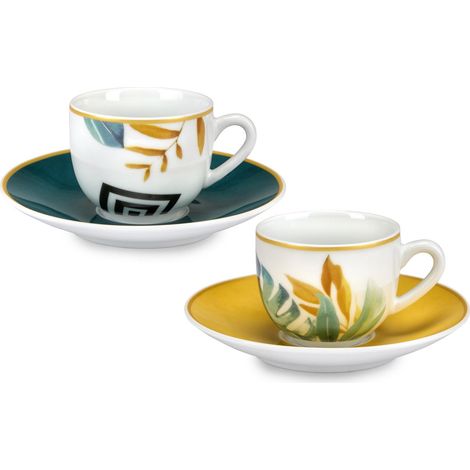 Fade Palm set 6 tazze caffè porcellana con piattino