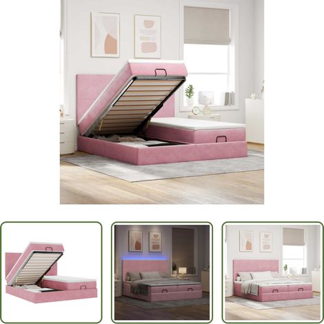vidaXL Rangement sous lit -  Cadre de lit ottoman avec matelas rose 180x200 cm velours (1/5)
