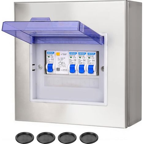 Coffret Electrique Etanche Exterieur,Boite Etanche Electrique Exterieur avec Interrupteur,Armoire en Acier Inoxydable avec Panneau Isolant - Tableau électrique pré-équipé 6 Modules (1/5)