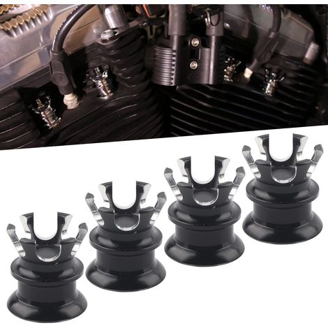 4 pièces Capuchons de Vis de Moteur Style Couronne pour Harley-Davidson XL883, Big Twin 1340 Evo, Twin Cam - Noir et Blanc (1/5)