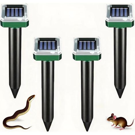 Repellente per ratti solare 4 pezzi - Repellente ad ultrasuoni parassiti Repellente topi all'aperto - Repellente ad ultrasuoni per uccelli all'aperto - Nero - 6,5 × 6,5 × 26,5 cm - in Plastica (1/5)