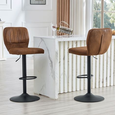 Tabouret de bar réglable en hauteur (62-83 cm), pivotant à 360°, avec dossier et repose-pieds, tabouret de cuisine ergonomique en similicuir vintage, supportant jusqu'à 136 kg, style industriel marron (1/5)